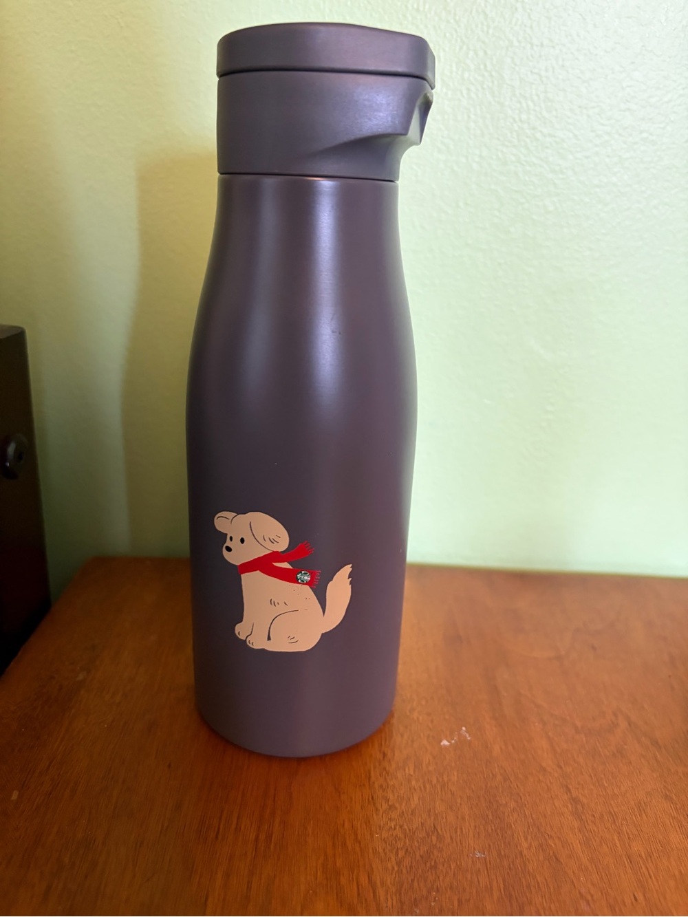 Starbucks Water Bottle with Festive Dog Design